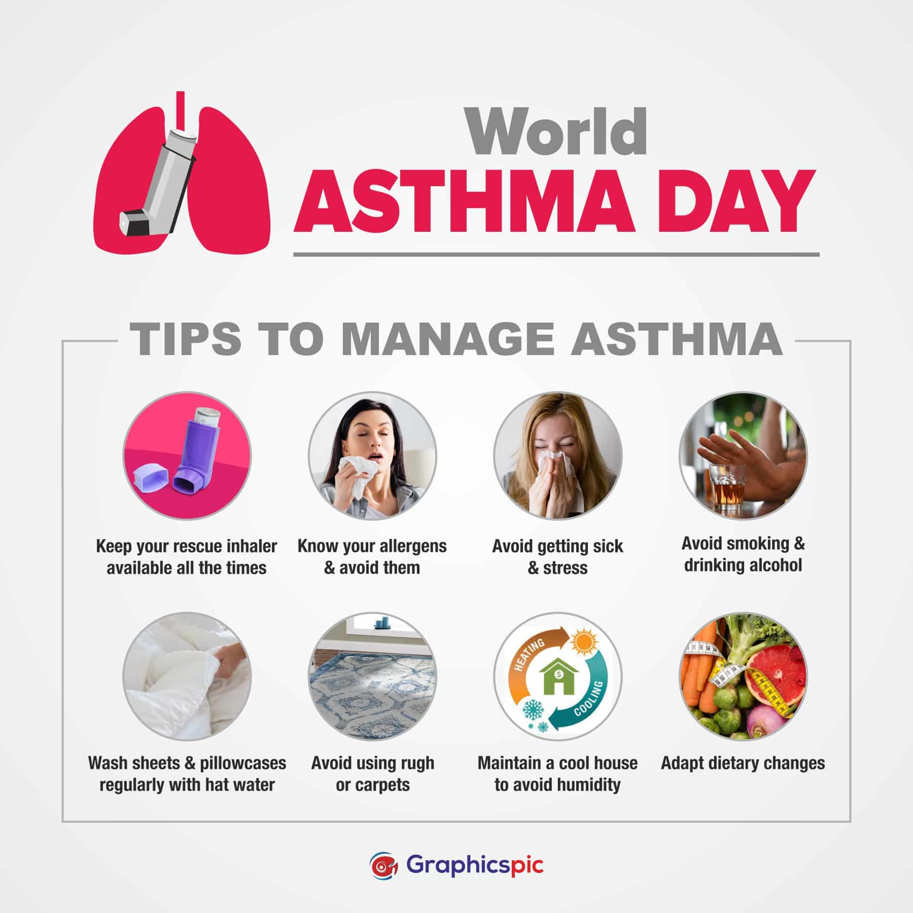World asthma day awareness infographics poster template